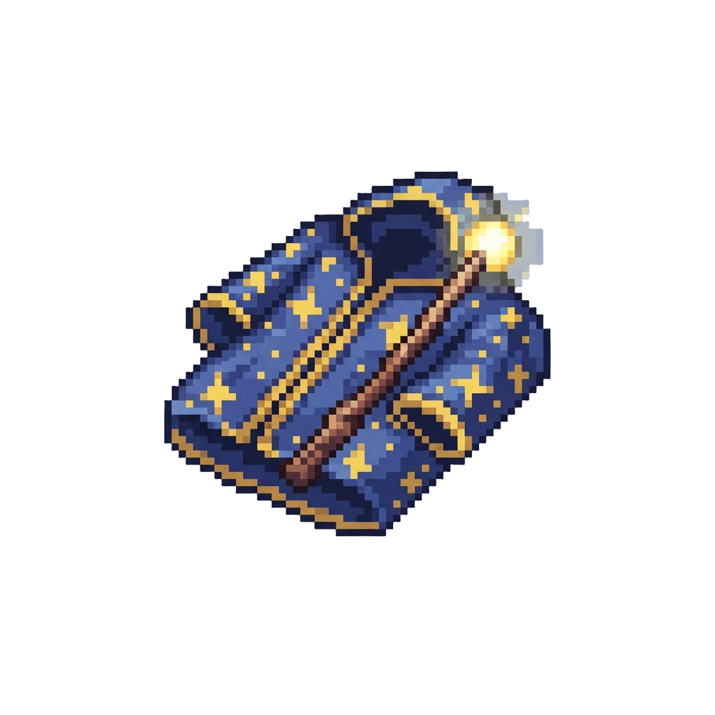 A Star-patterned Wizard Robe with a Glowing Wand
