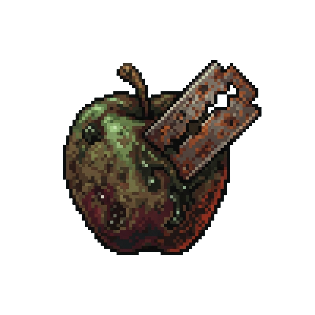 A Slimy Rotten Apple with a Rusty Razor Blade