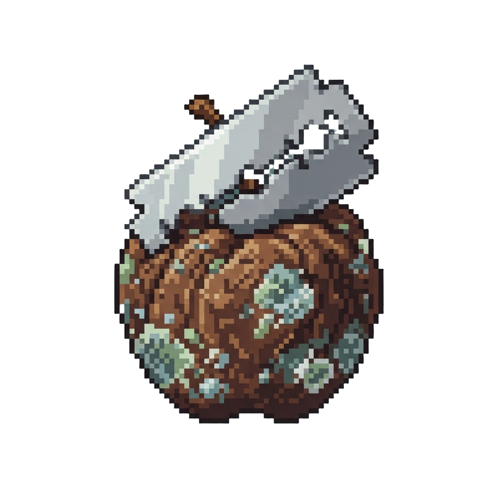 A Shriveled Mouldy Apple and a Shiny Razor Blade
