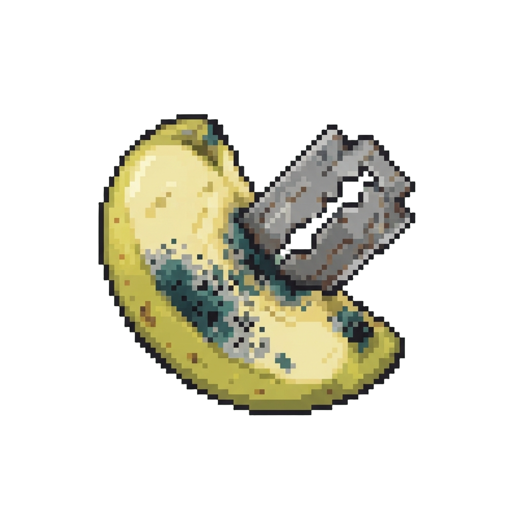 A Stale Mouldy Apple Slice and a Razor Blade