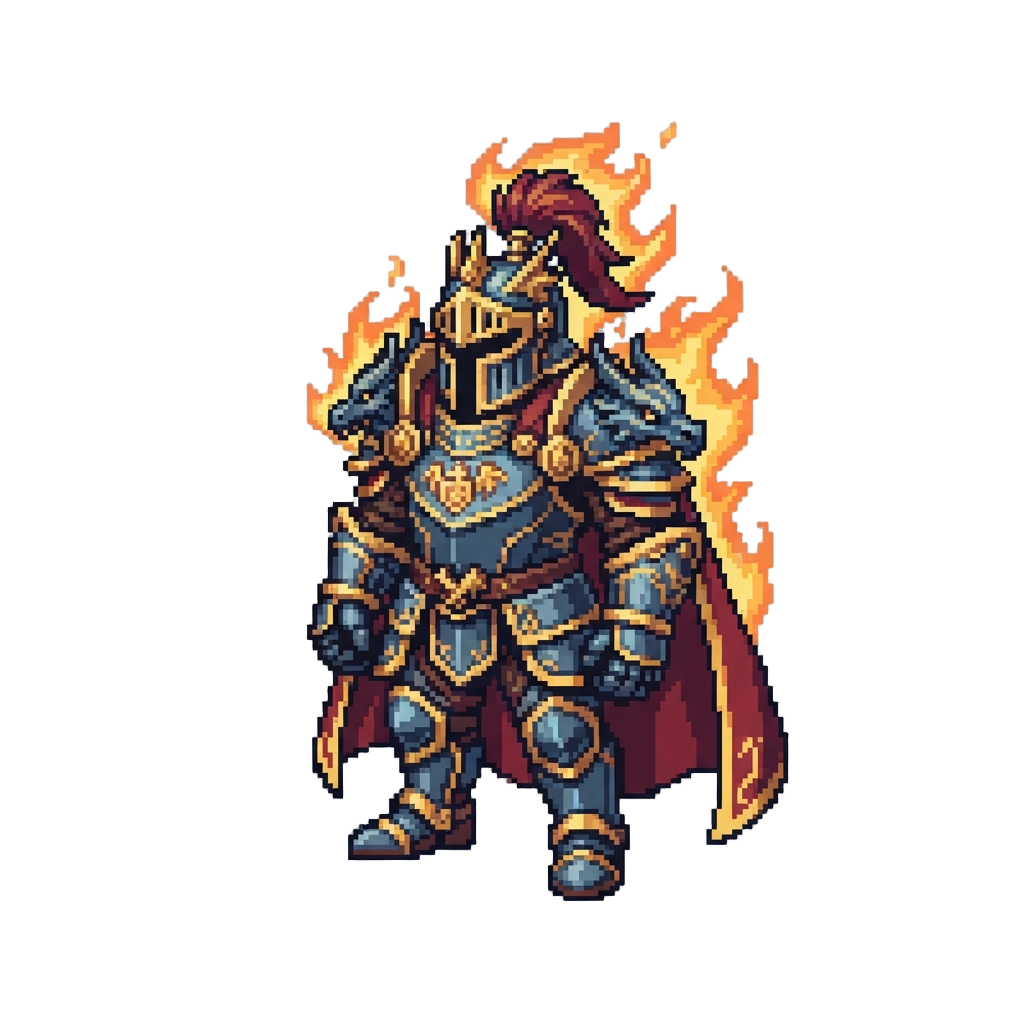 A Royal Dragon-slayer Armor Set with Flame Aura