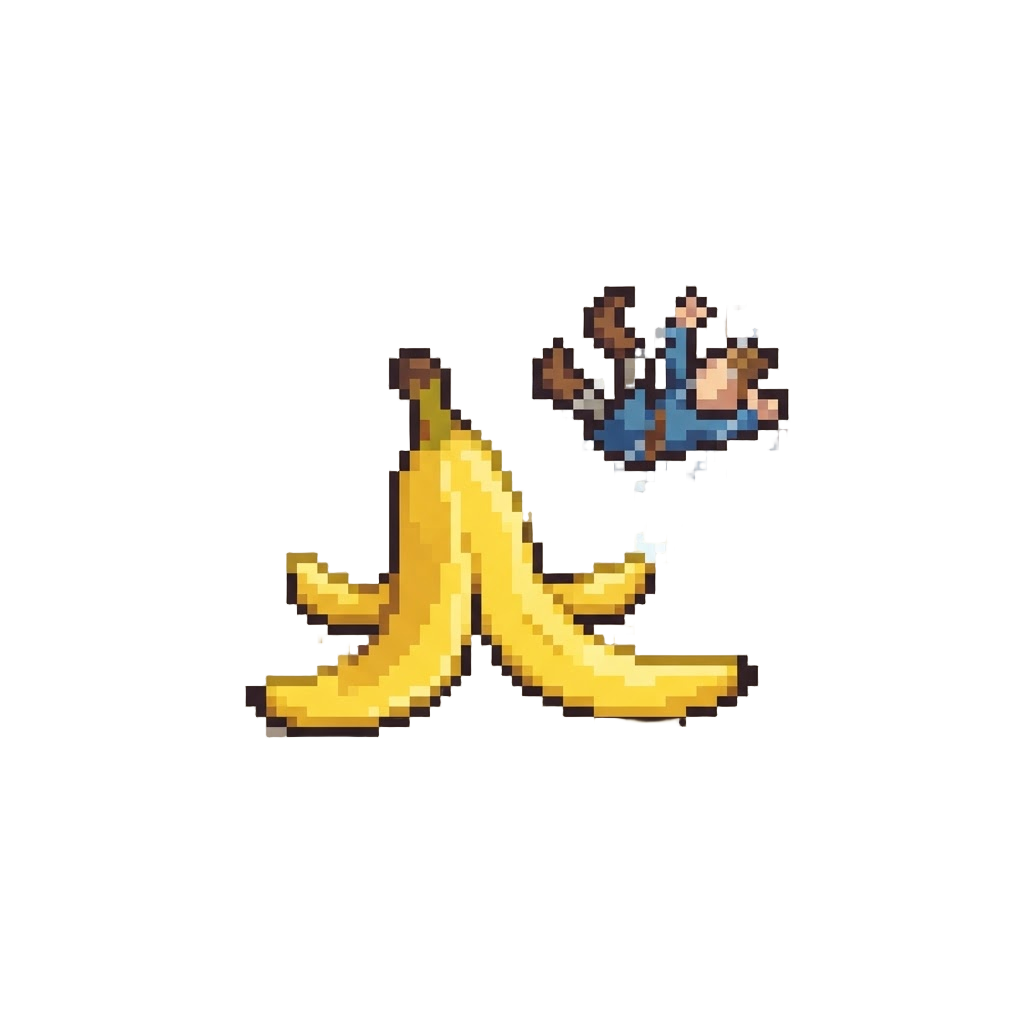 A Slippery Banana Peel Effect Causing a Theatrical Sliding Collapse