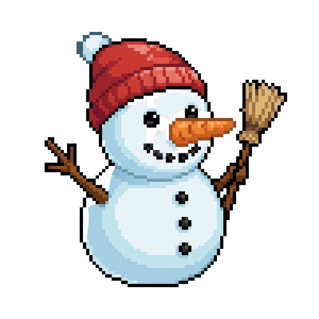 A Big Comical Snowman with a Carrot Nose