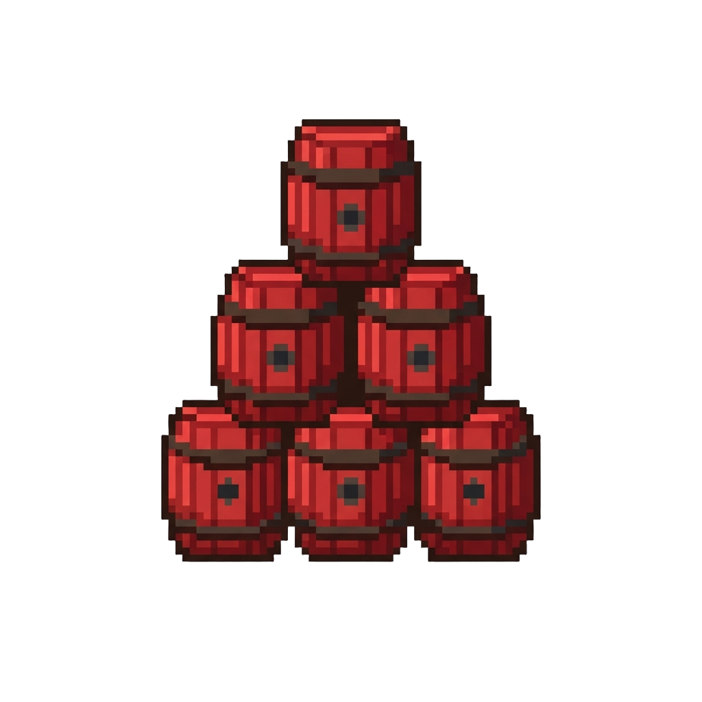A Tower of Stacked Red Barrels