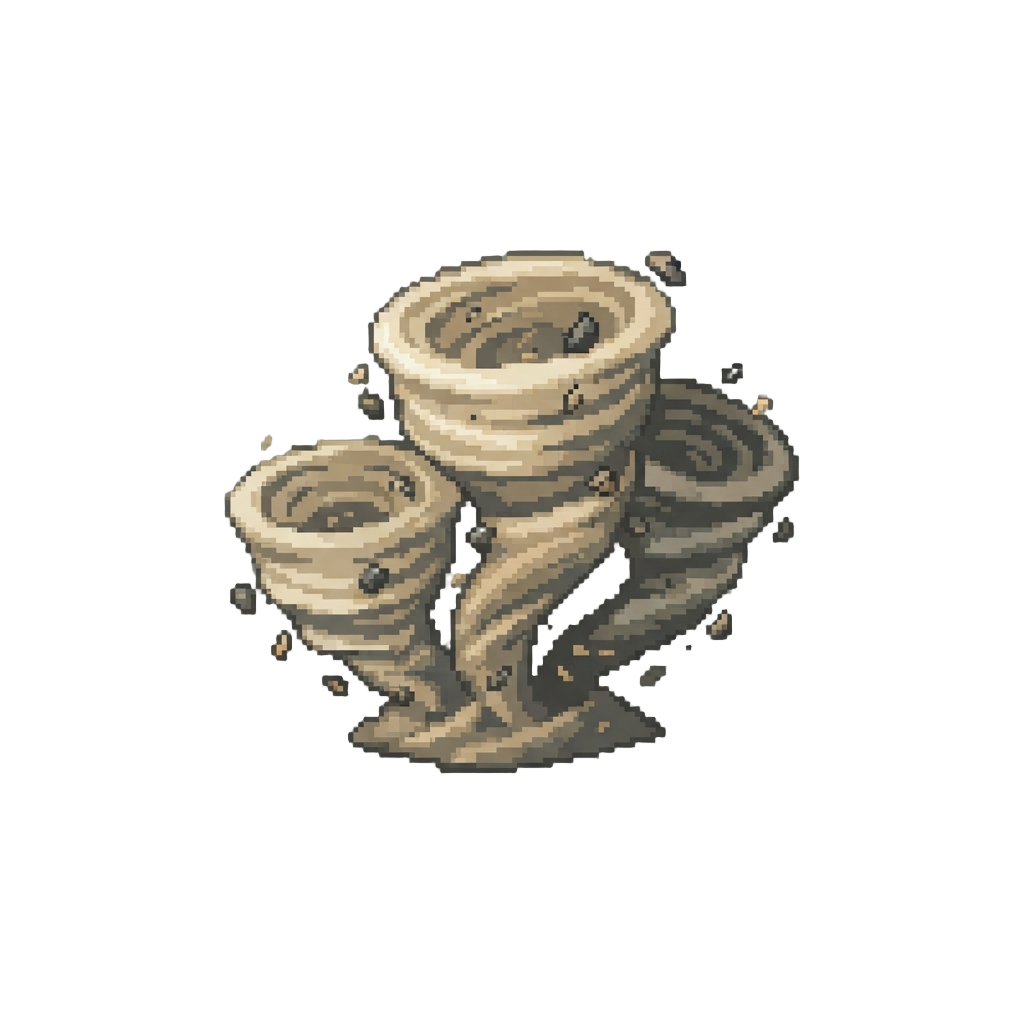 Three Swirling Dust and Debris Funnels