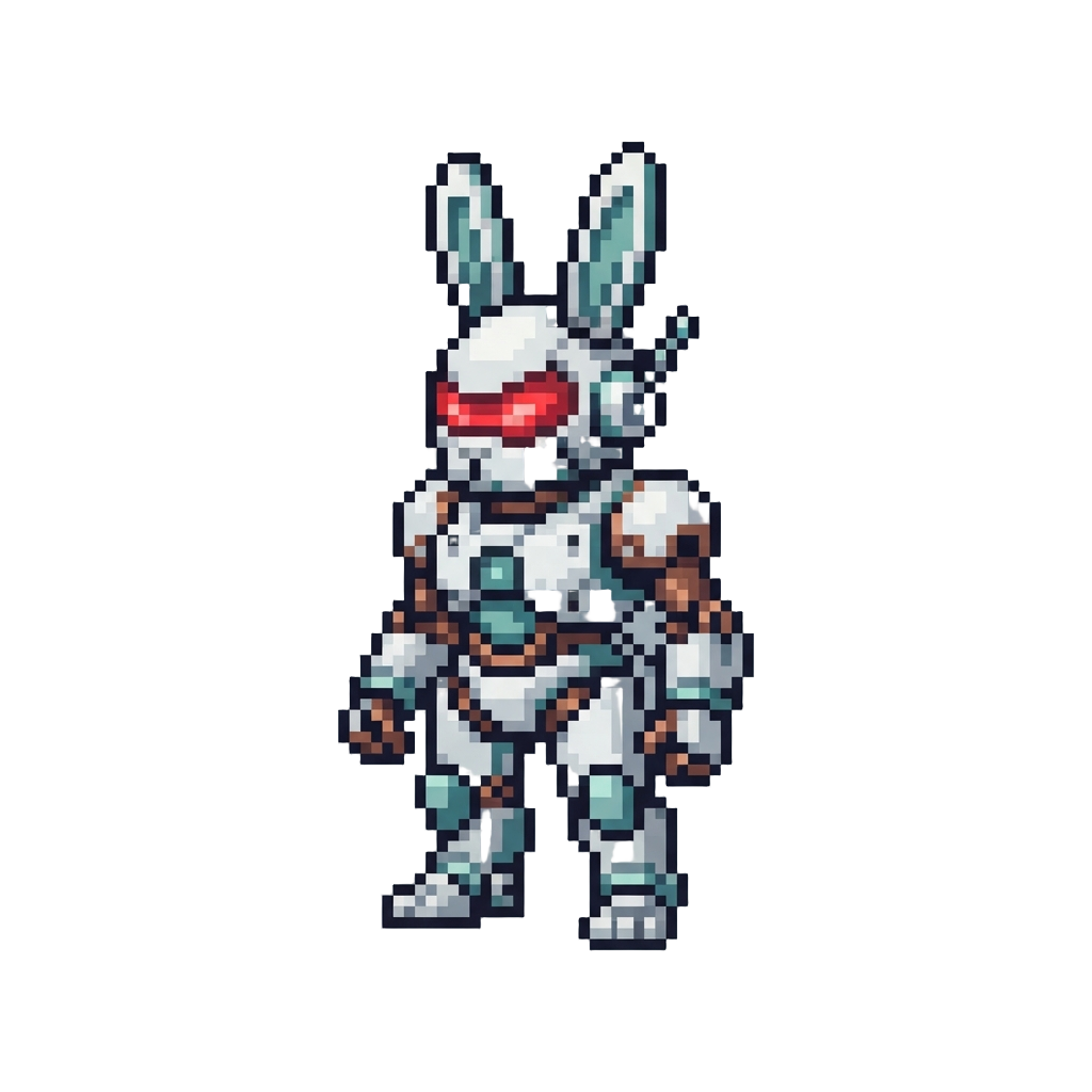 A Mechanical Bunny Suit with Glowing Eyes