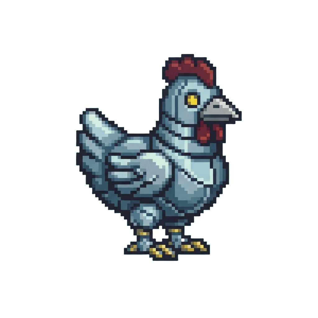 A Metallic Chicken Suit with Steel Beak