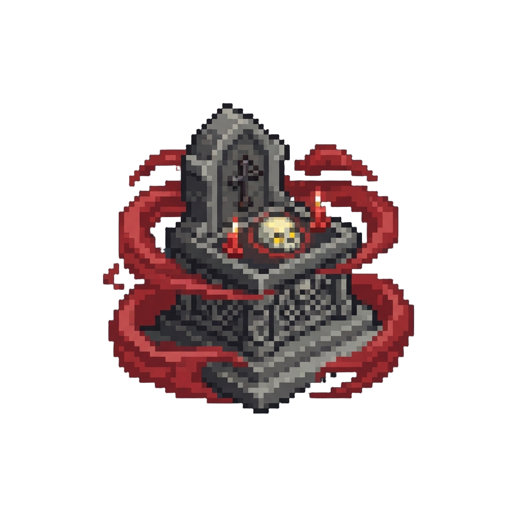 An Eerie Gothic Altar Surrounded by Swirling Red Fog