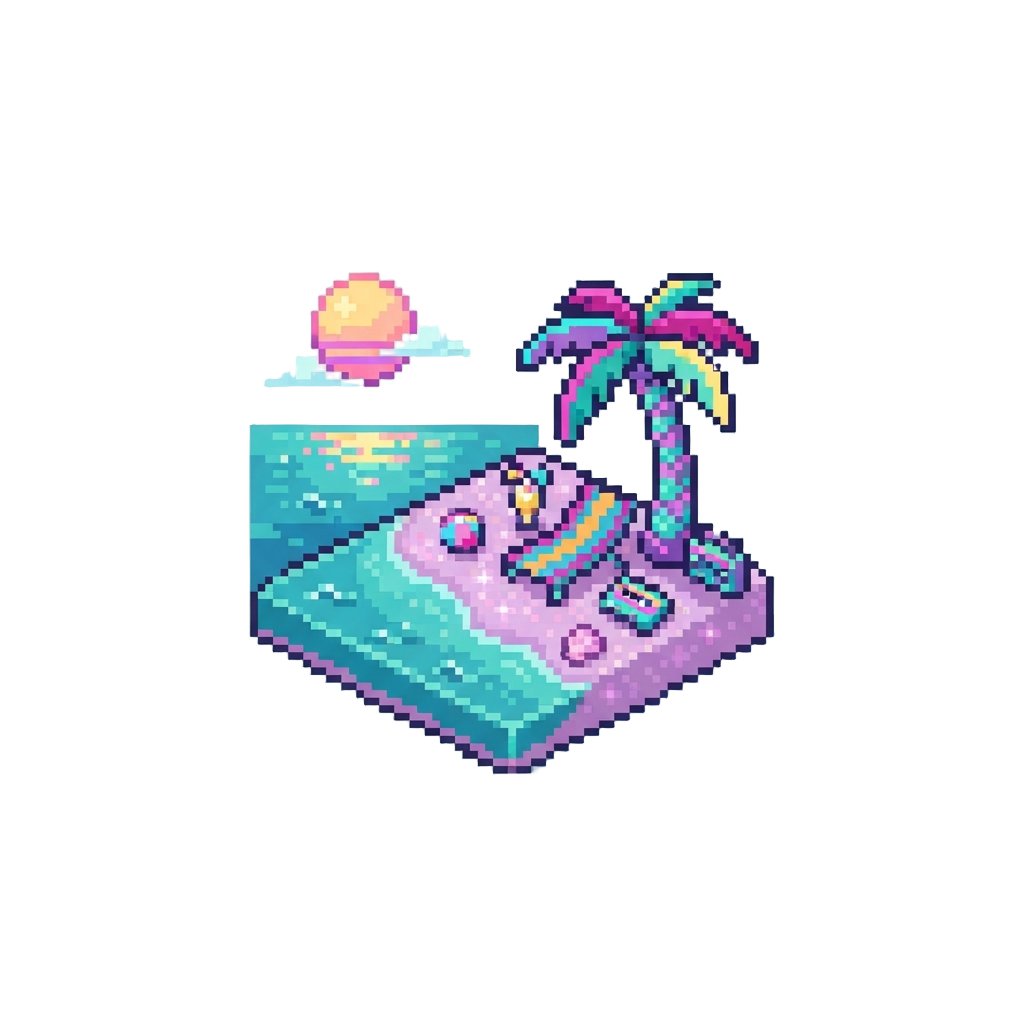 A Vibrant Candy-colored Vaporwave Beach
