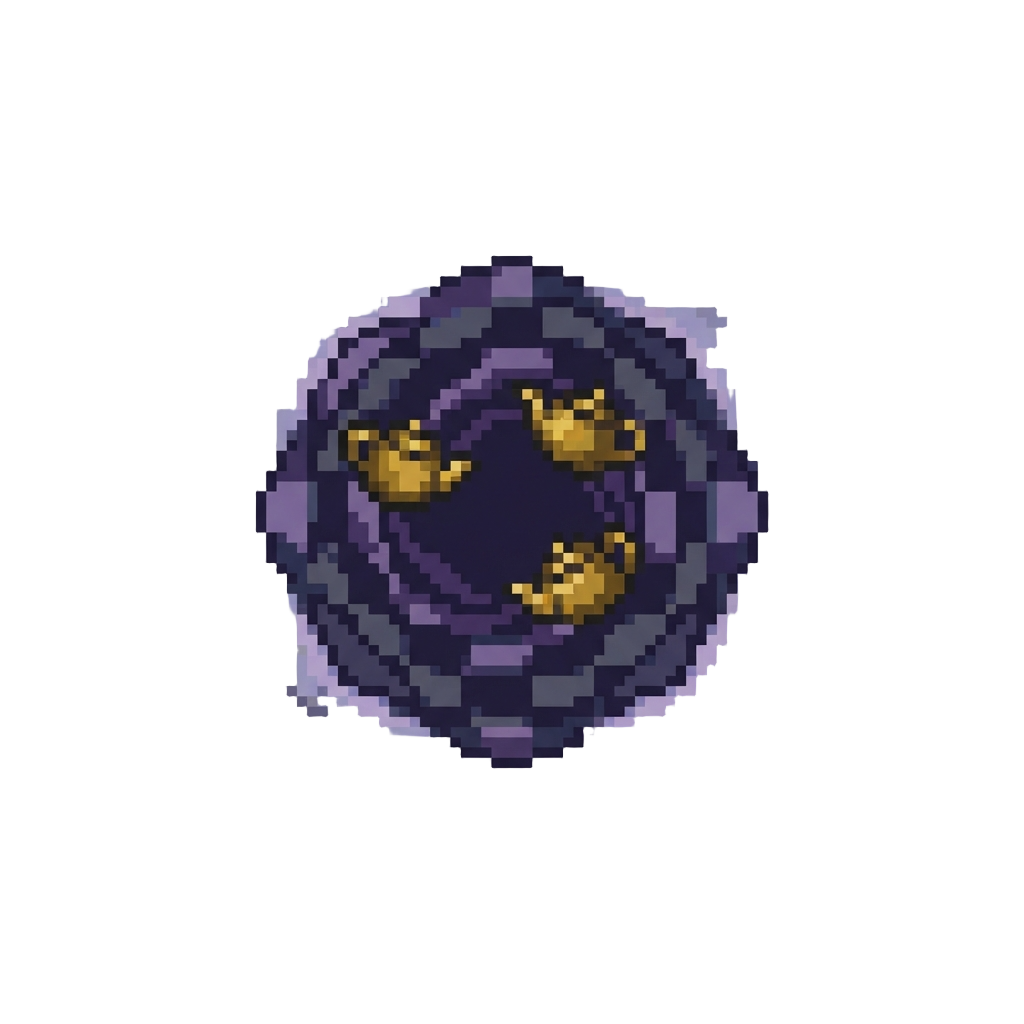 A Floating Checkerboard Void with Spinning Teapots