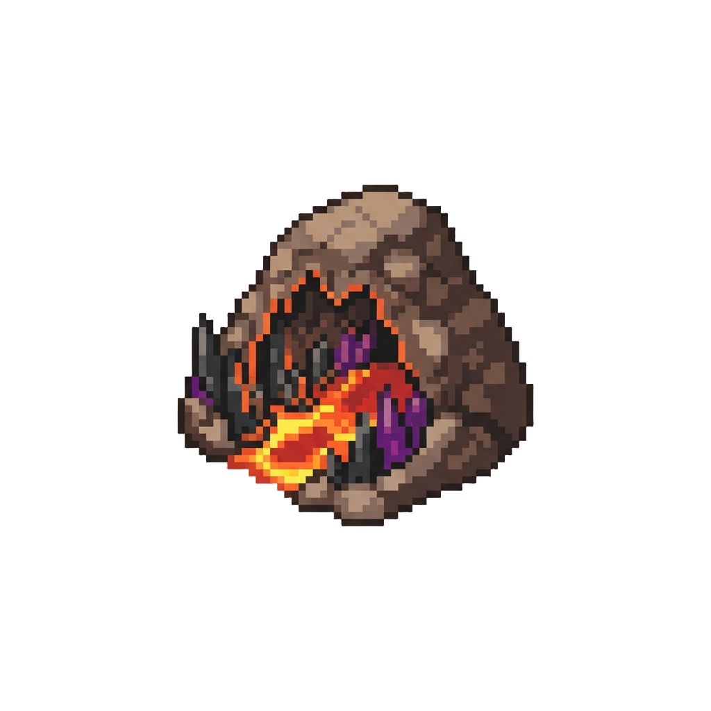 A Fiery Brimstone Cavern Lined with Glowing Obsidian Spikes