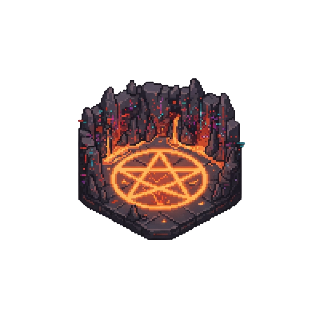 A Hellish Glitched Lava Chamber with Glowing Pentagram Floors