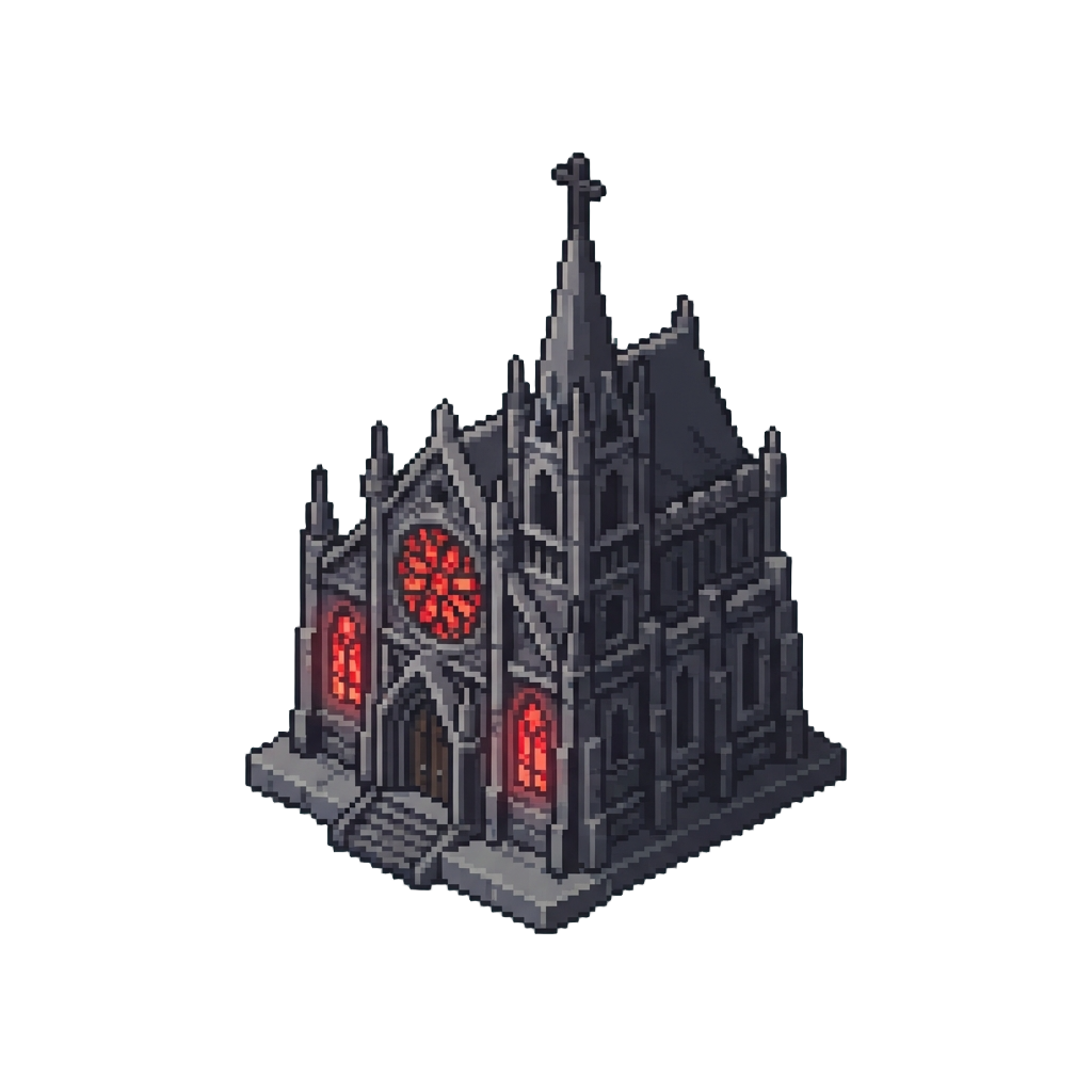 A Nightmare Cathedral with Glowing Crimson Stained Glass