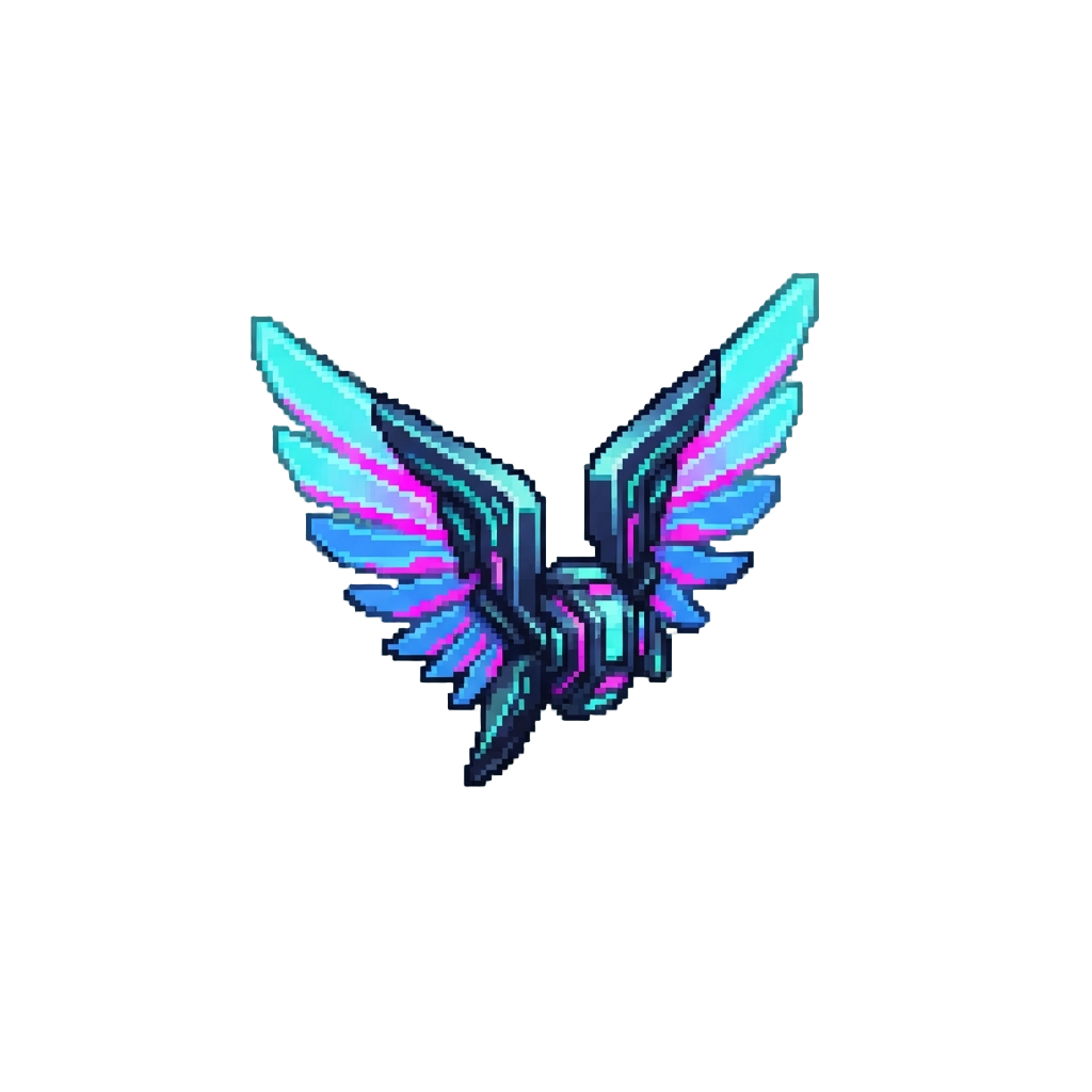 A Pair of Neon Holographic Cyber Wings