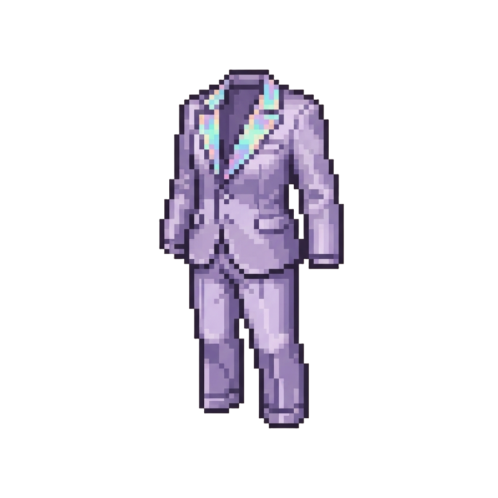 A Tailored Lavender Satin Pantsuit with Holographic Lapels