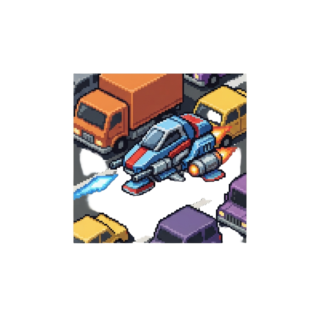 A Hoverbike Slalom Weave Through Heavy Traffic Shooting Plasma Bolts