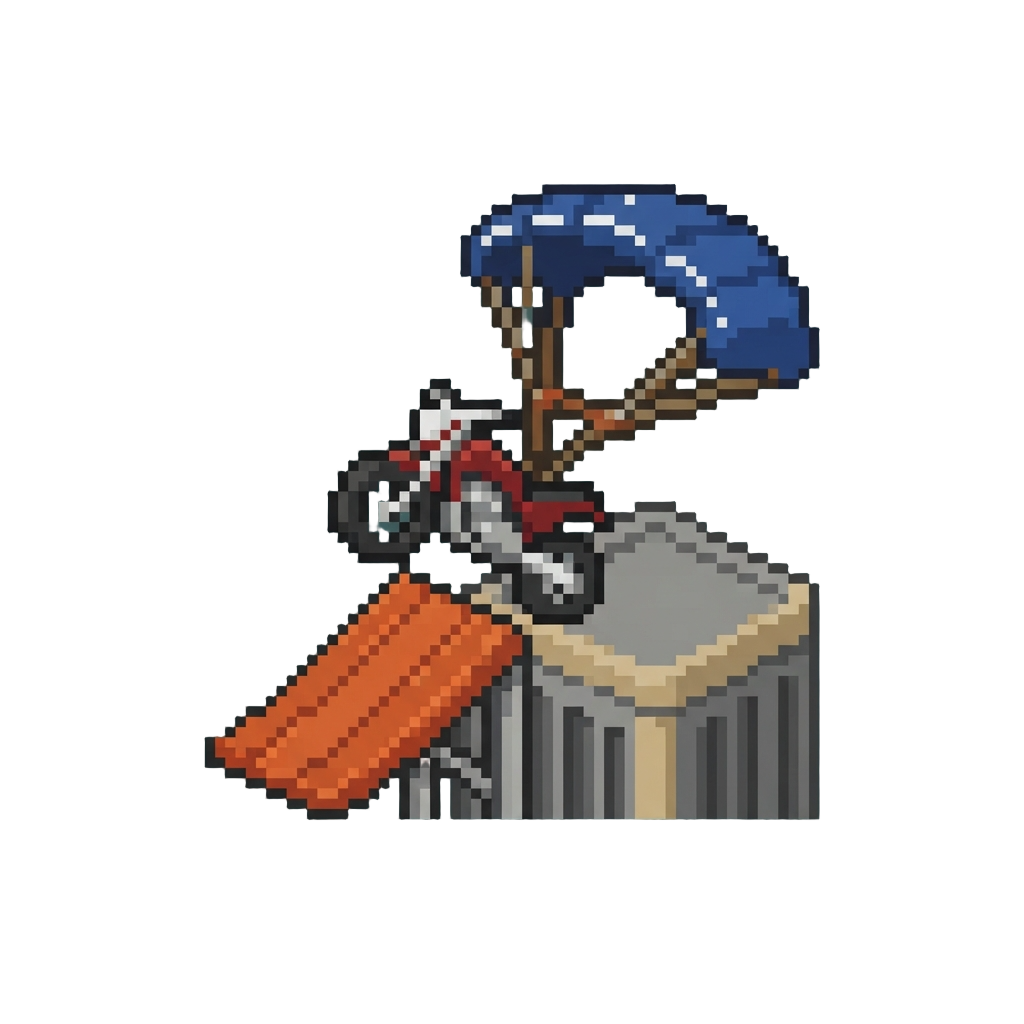 A High-speed Motorcycle Stunt Ramp Off a Skyscraper Roof Into a Parachute Glide