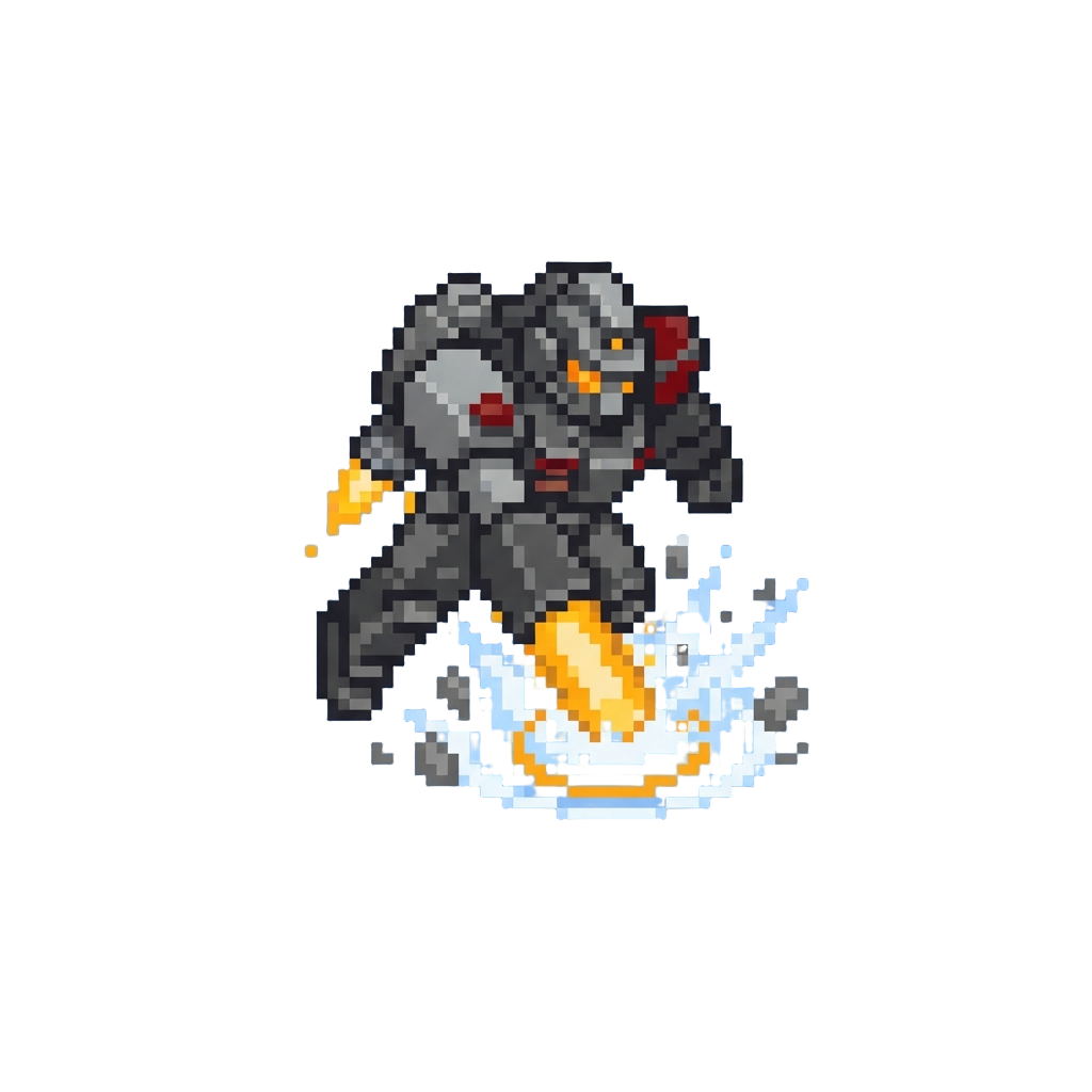 A Giant Mech Suit Landing From Orbit with a Shockwave Punch