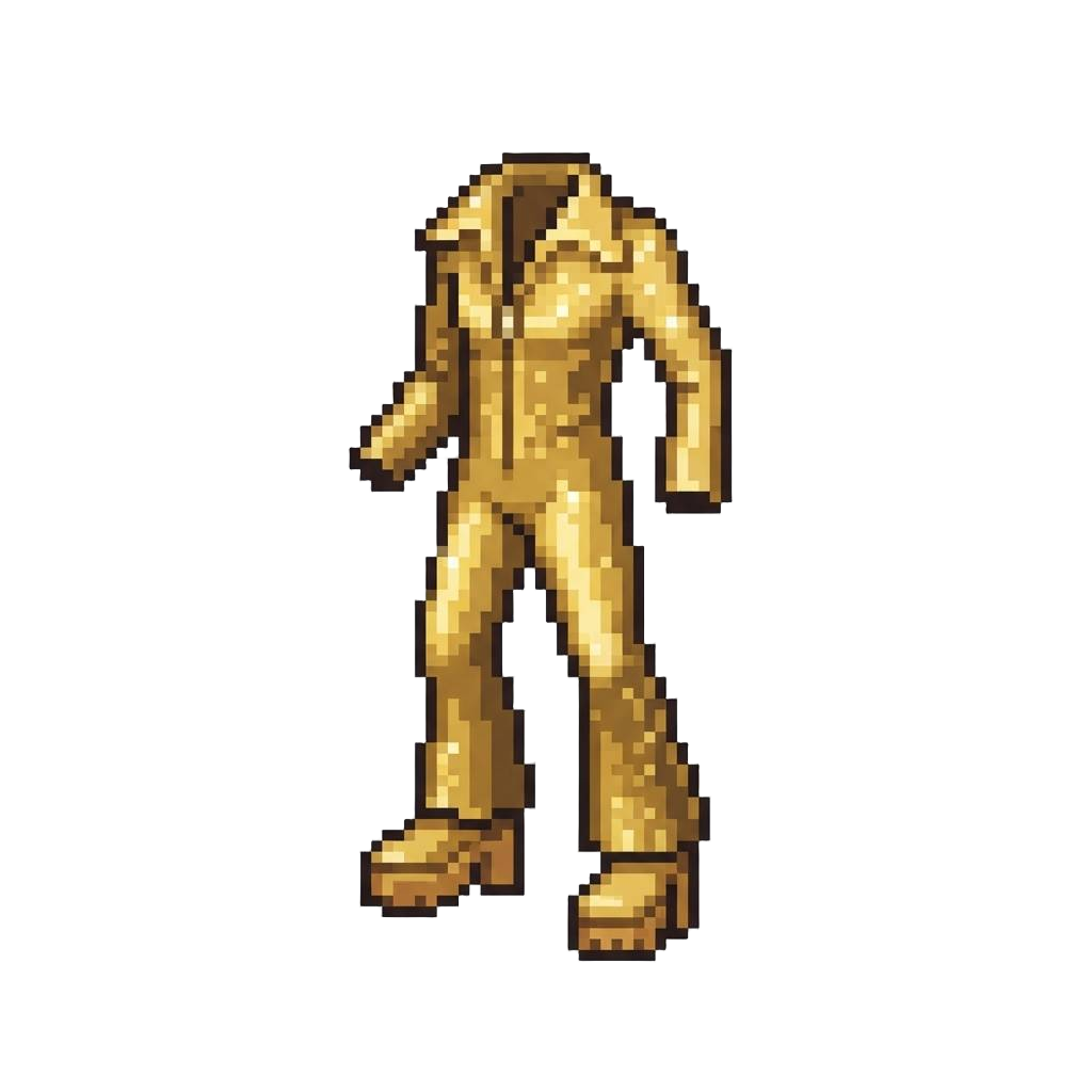A Retro 70s Golden Metallic Disco Jumpsuit with Platform Boots