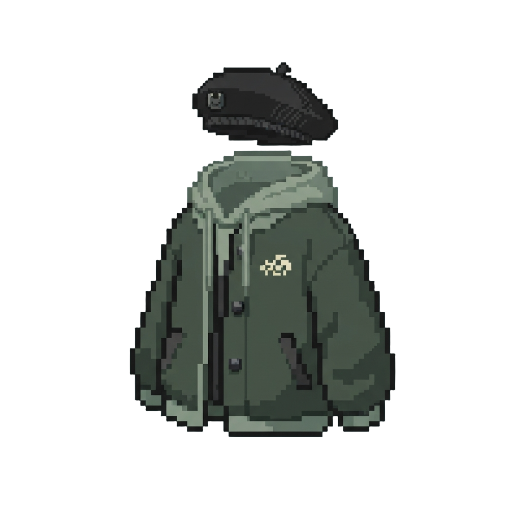A Trendy Japanese Street-fashion Layered Oversized Jacket and Beret