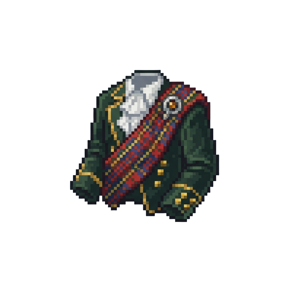 Scottish Highland Wedding Regal Tartan Attire with Plaid Sash and Formal Doublet