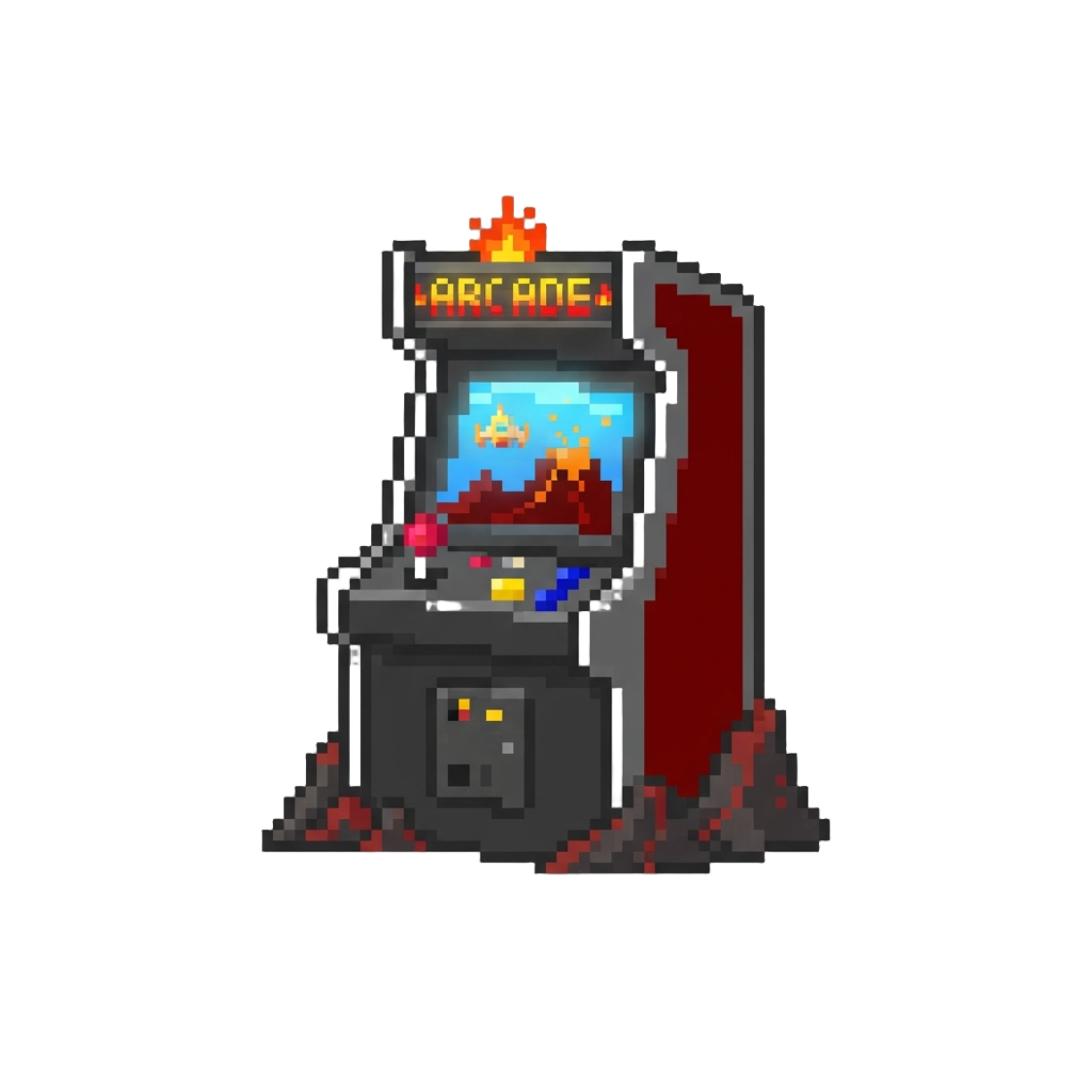 A Retro 80s Arcade Room Inside a Volcano