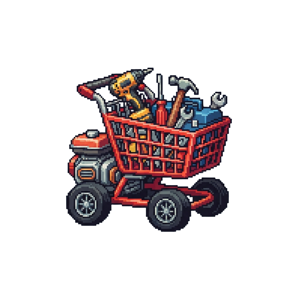 A Motorized Racing Shopping Cart Loaded with Power Tools