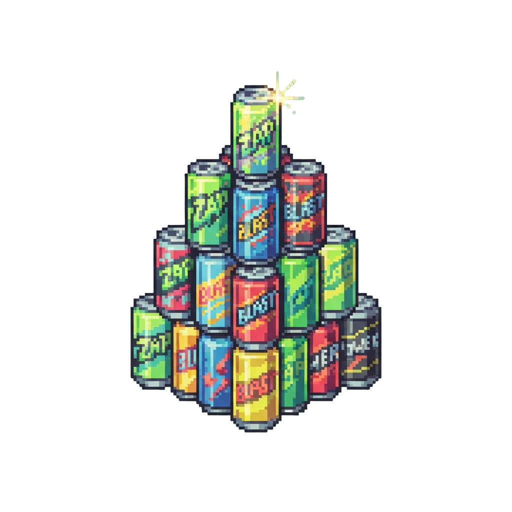 A Glittering Tower of Discount Energy Drinks