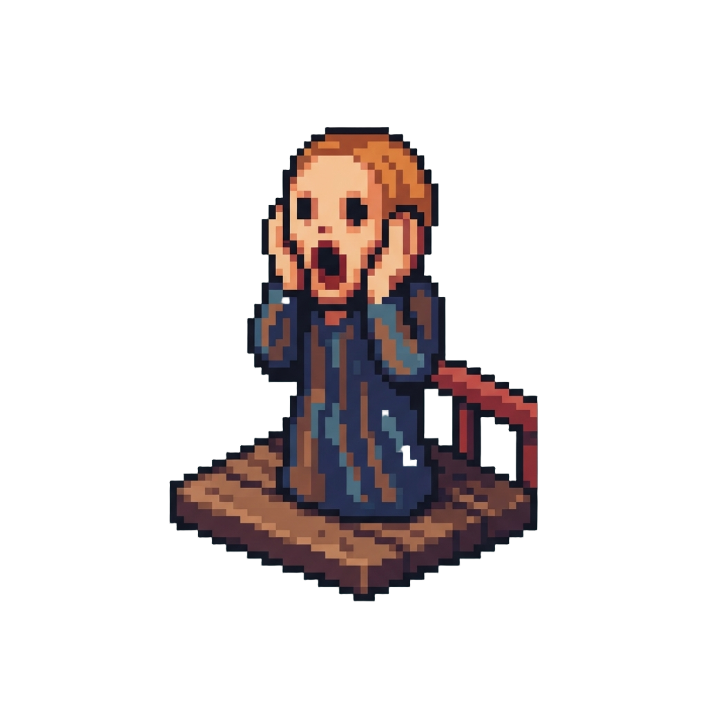@image1 Striking a Dramatic Panicked Pose on the Wooden Bridge in Munch's the Scream