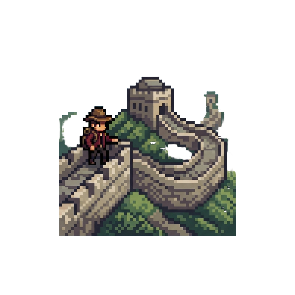 @image1 Striking a Pose Next to the Great Wall of China Stretching Across Lush Hills
