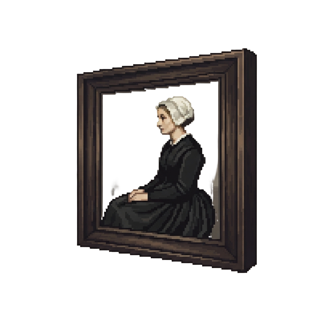@image1 Painted As Whistler's Mother Sitting Calmly in Profile in a Dark Frame