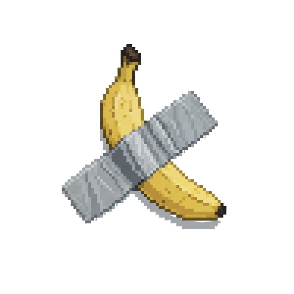 @image1 Posing Proudly Right Beside Maurizio Cattelan's Duct-taped Banana on a White Gallery Wall