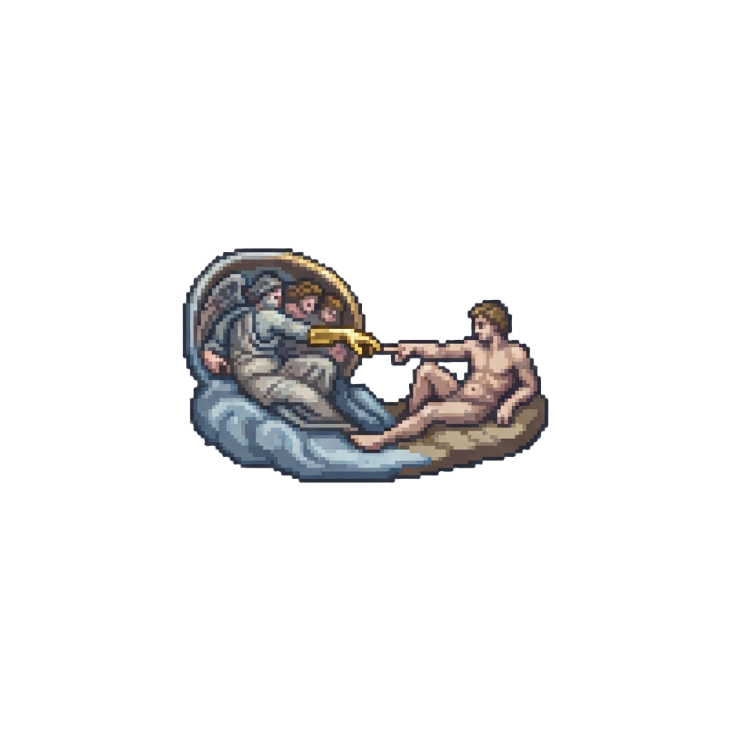 @image1 Painted As Michelangelo's Creation of Adam Reaching Out a Golden Finger