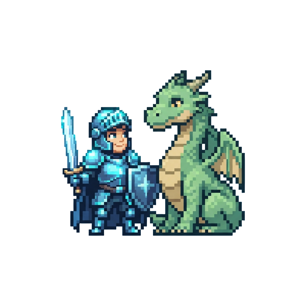 @image1 Depicted As a Brave Knight in Glowing Enchanted Armor Standing Before a Friendly Dragon