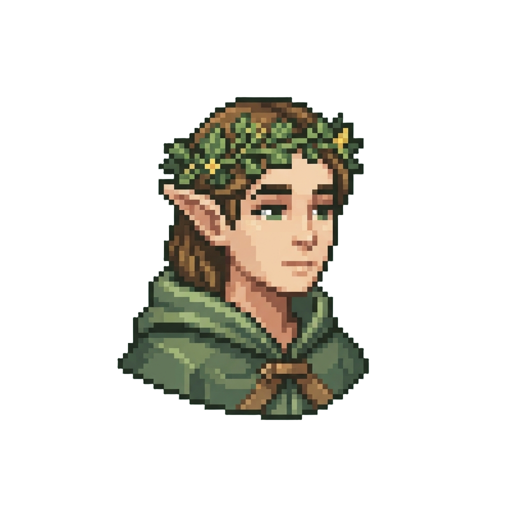 @image1 Depicted As a Mystical Forest Elf Wearing an Ivy Crown Amidst Floating Fairy Lights