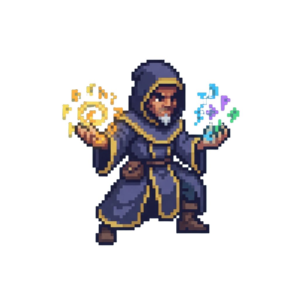 @image1 Depicted As a Magical Sorcerer Weaving Floating Multicolored Energy Runes