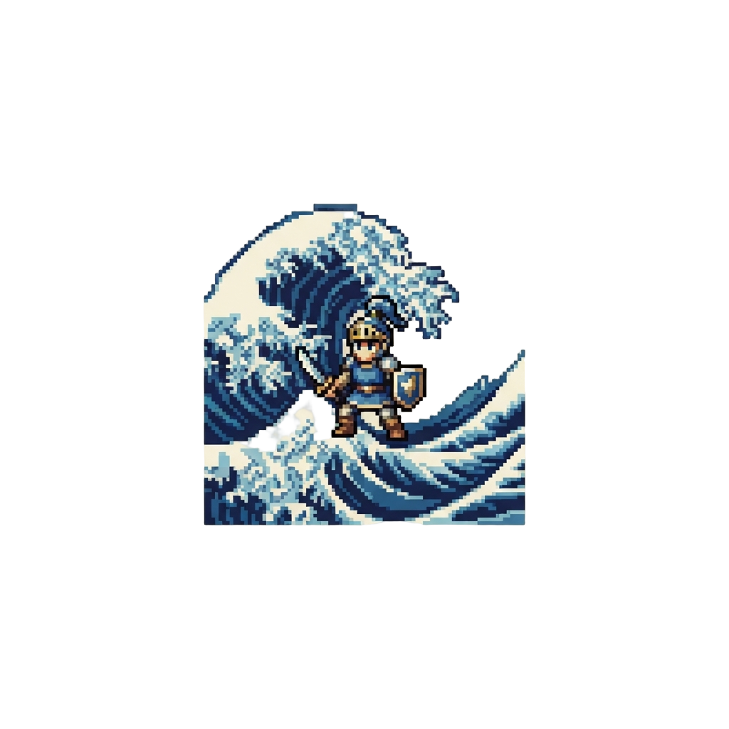 @image1 Standing Heroic in Hokusai's the Great Wave Off Kanagawa with Cresting Blue Waves
