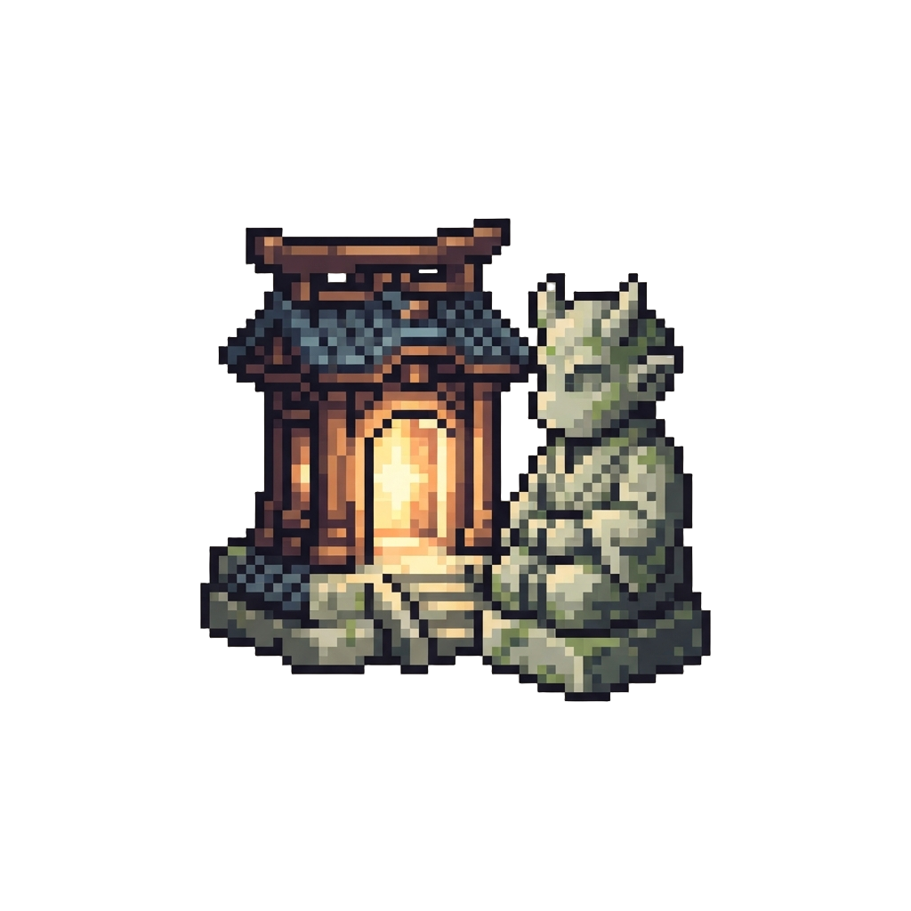 @image1 Depicted As a Guardian Deity Standing Beside an Ancient Glowing Shrine