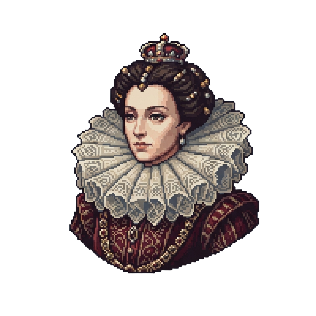 @image1 Depicted As an Elizabethan Sovereign in an Elaborate Lace Ruff Collar