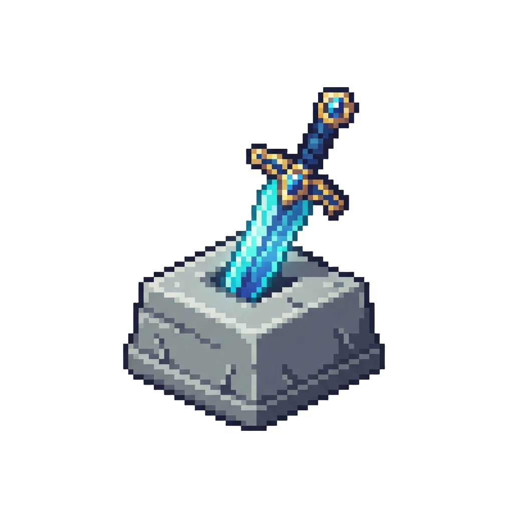 A Shimmering Magical Sword in a Stone Pedestal