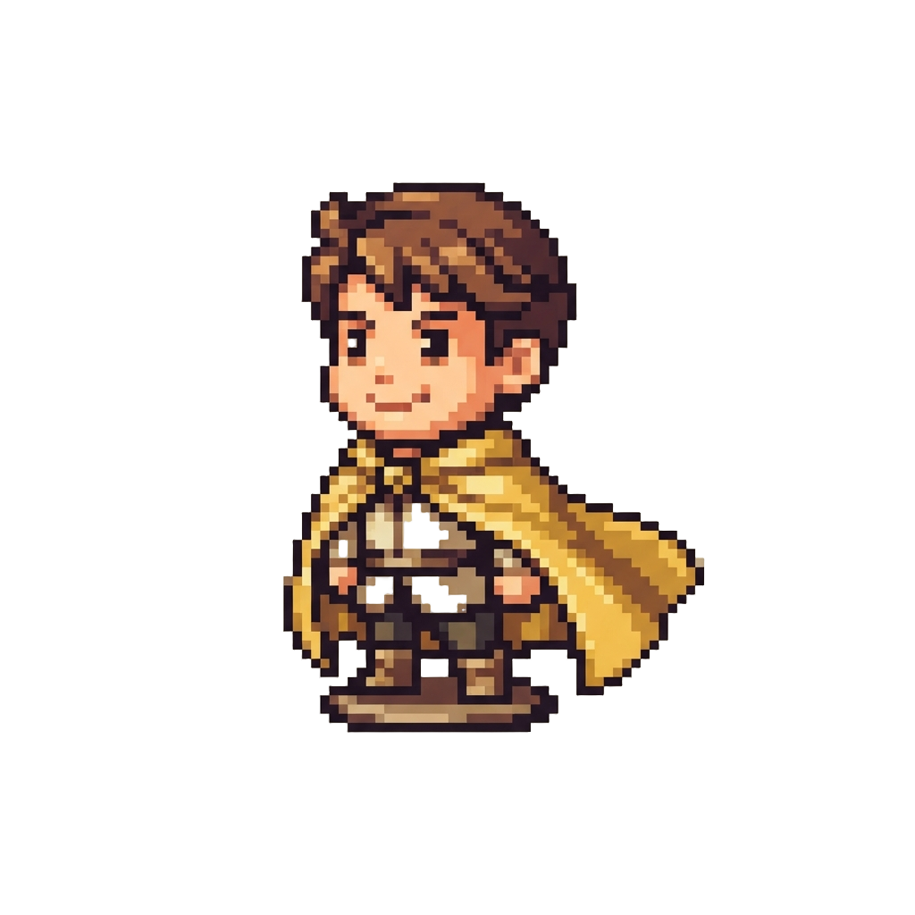A Tiny Bobblehead Figure That Looks Like @image1 Wearing a Golden Cape