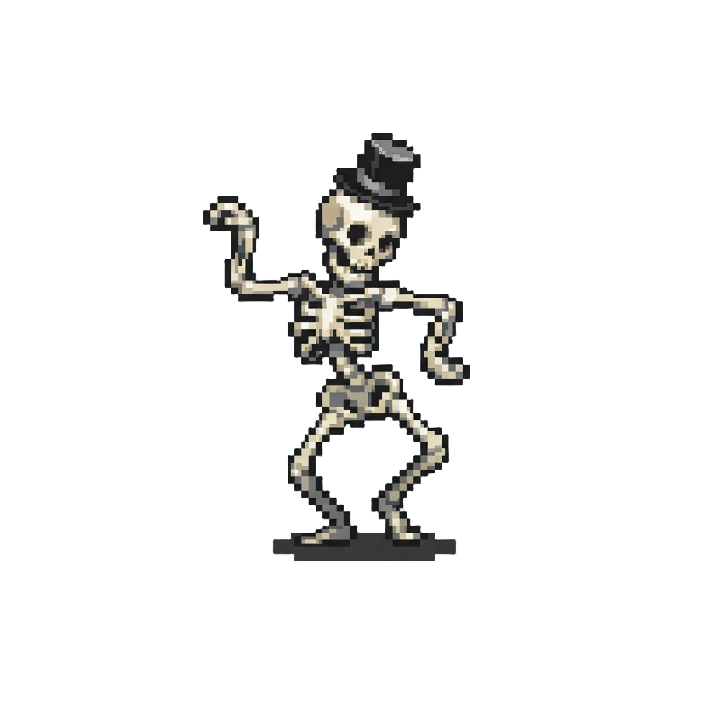 A Dancing Skeleton Figurine with a Top Hat