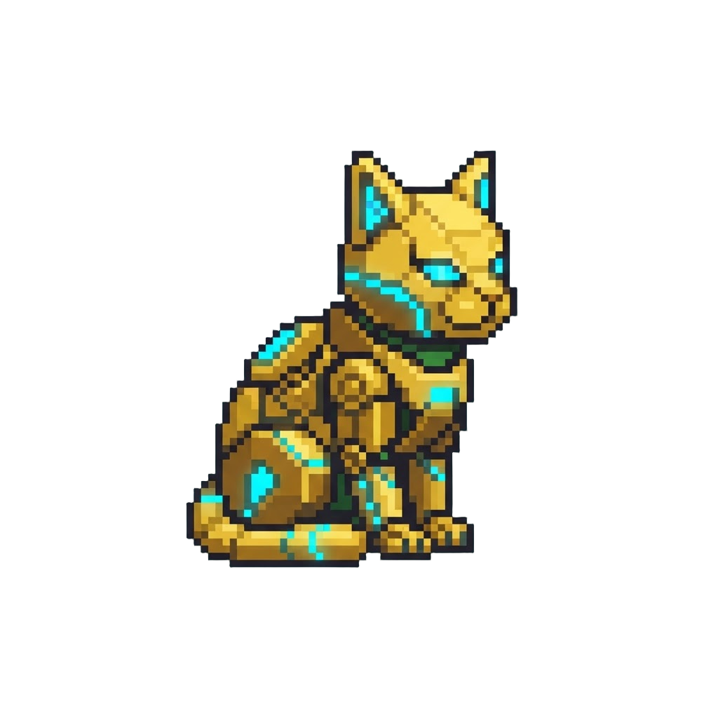 A Neon-glowing Gold Cyber-cat