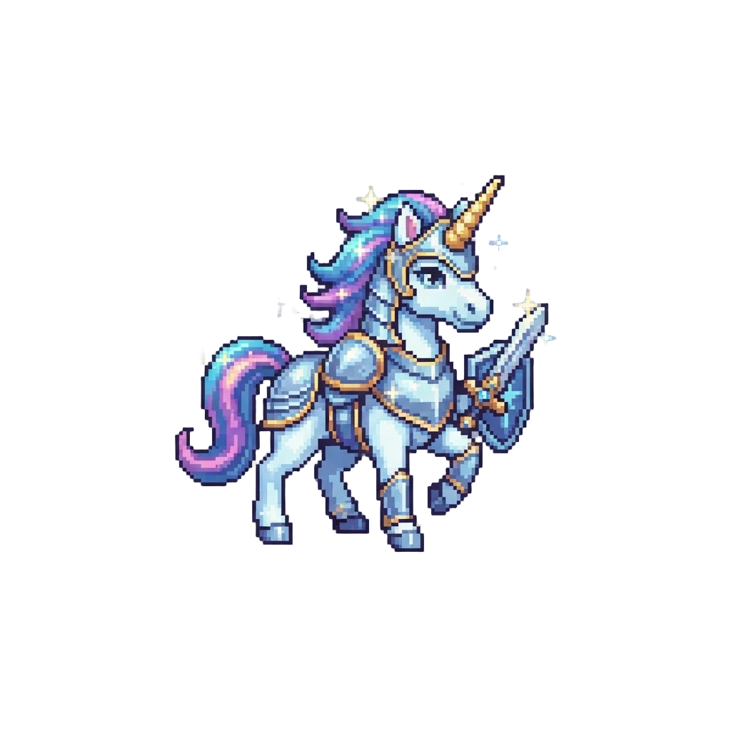 A Shimmering Unicorn Warrior Figure with Star-dust Trails