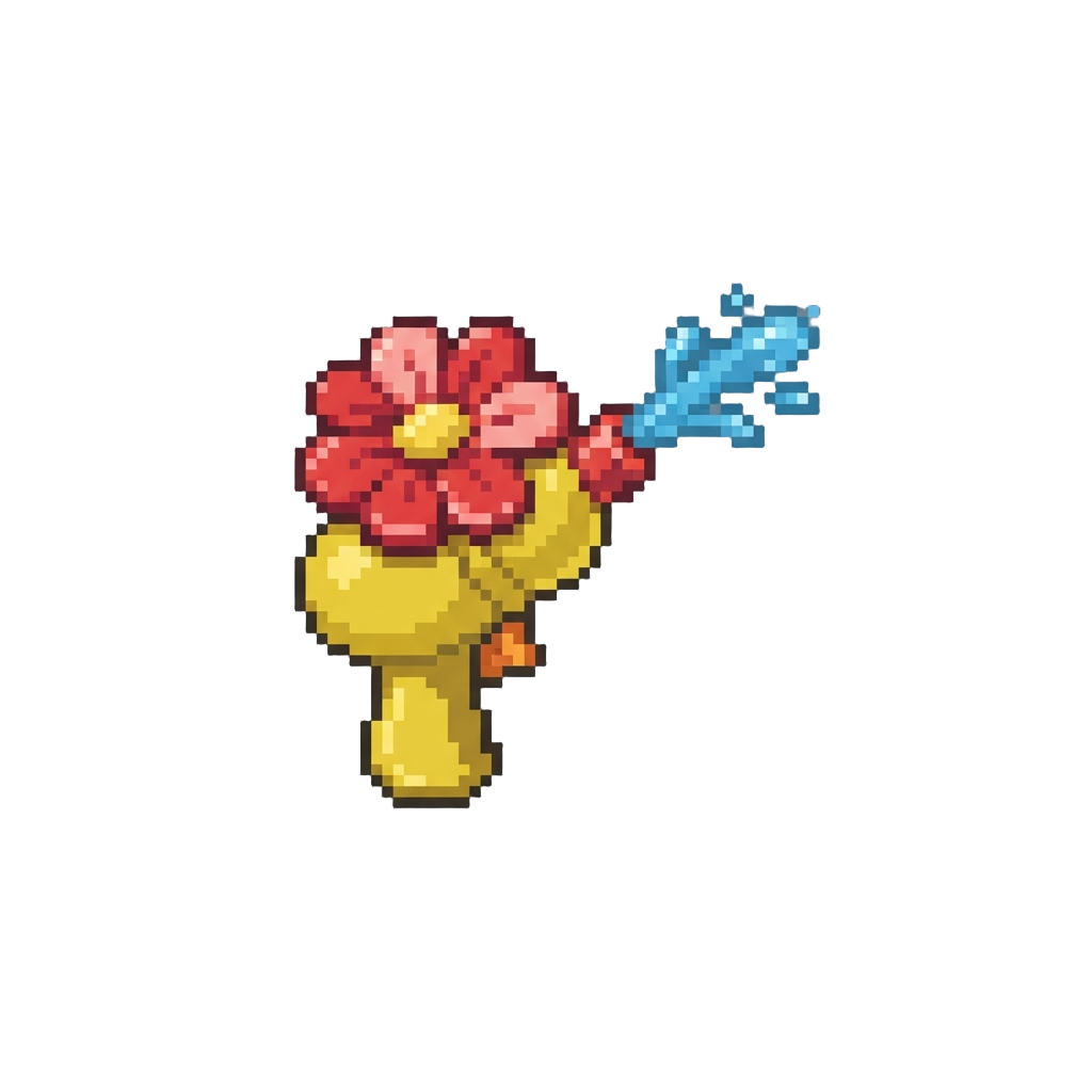 A Squirt-gun Flower Figurine Spraying a Stream of Water