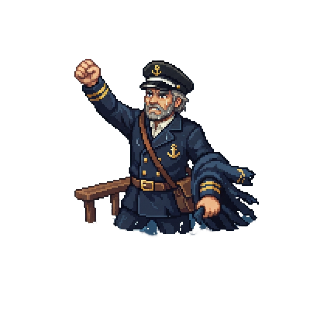 A Theatrical Sinking Ship Captain Pose
