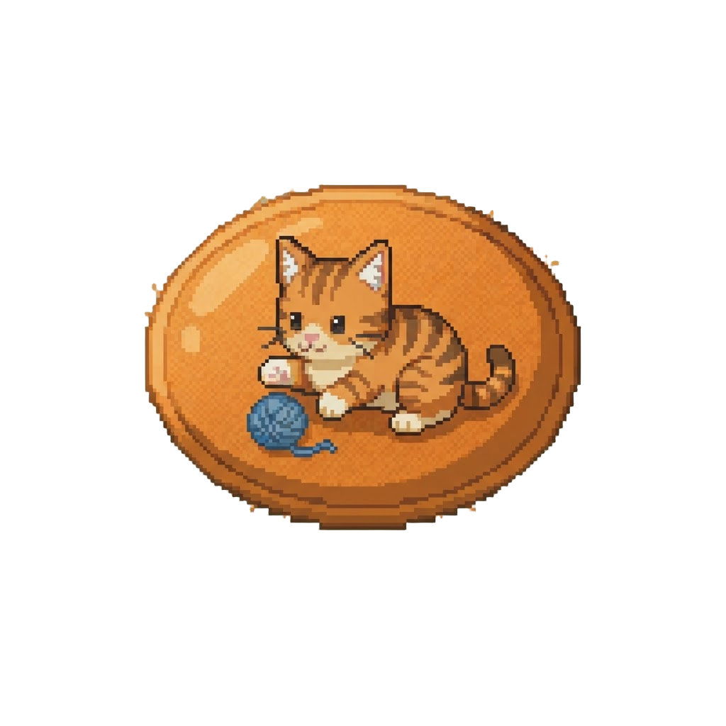 Felt Orange Oval with a Playful Kitten