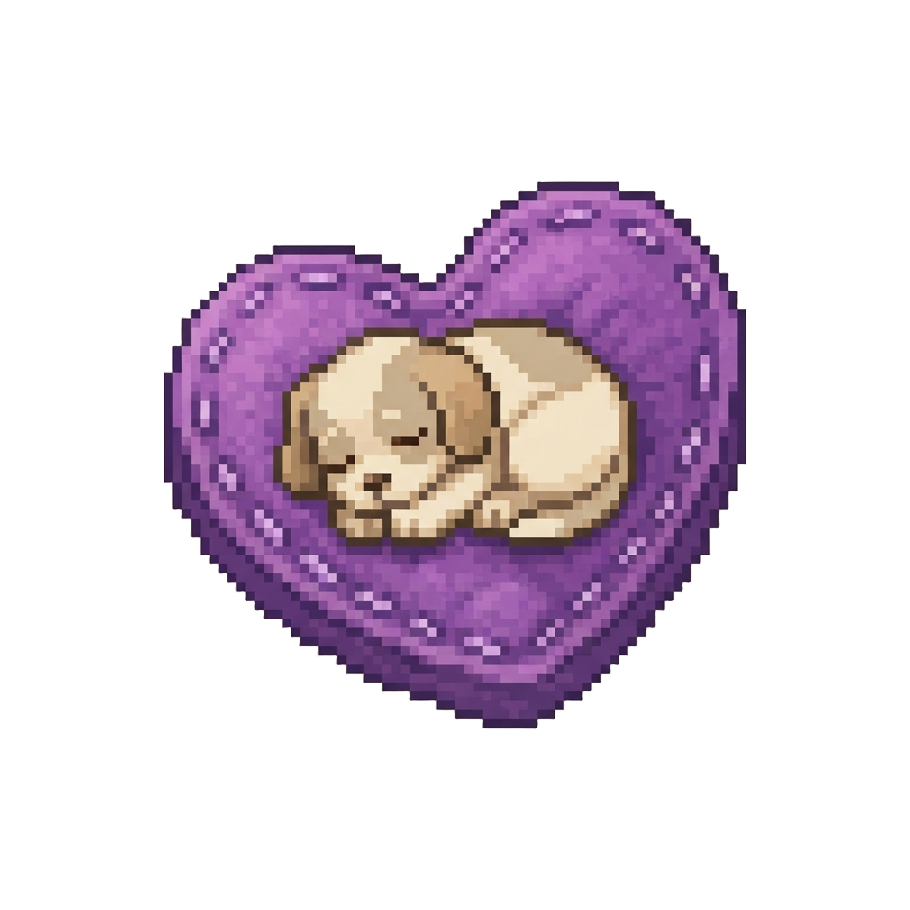 Felt Purple Heart with a Cozy Sleeping Puppy