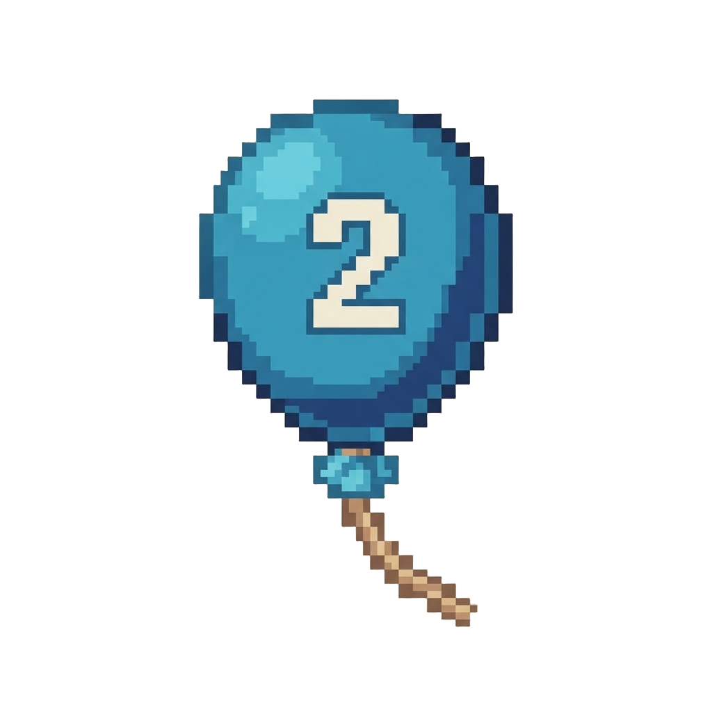 Felt Blue Balloon Marked with the Number 2