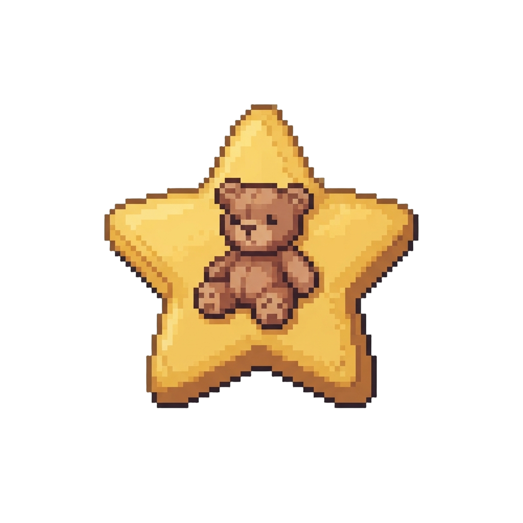 Felt Yellow Star with a Soft Brown Teddy Bear